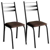 Kit 2 Cadeiras Tubular America 061 Preto Assento Madeira Imbuia Artef - 1