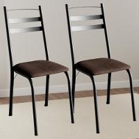 Kit 2 Cadeiras Tubular America 061 Preto Assento Madeira Imbuia Artef - 2