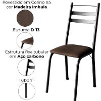 Kit 2 Cadeiras Tubular America 061 Preto Assento Madeira Imbuia Artef - 5