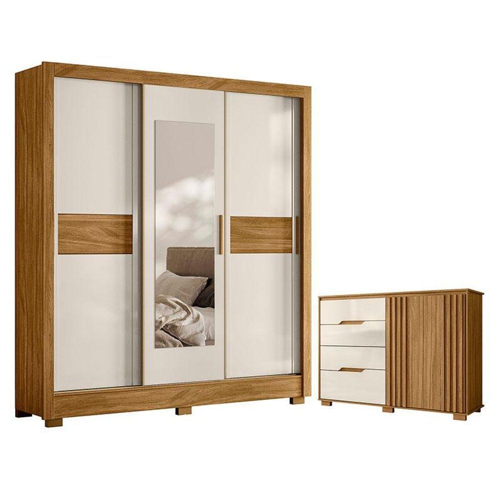 Guarda Roupa Casal Bahamas E Cômoda Texas Freijó Off White - Moval - 1