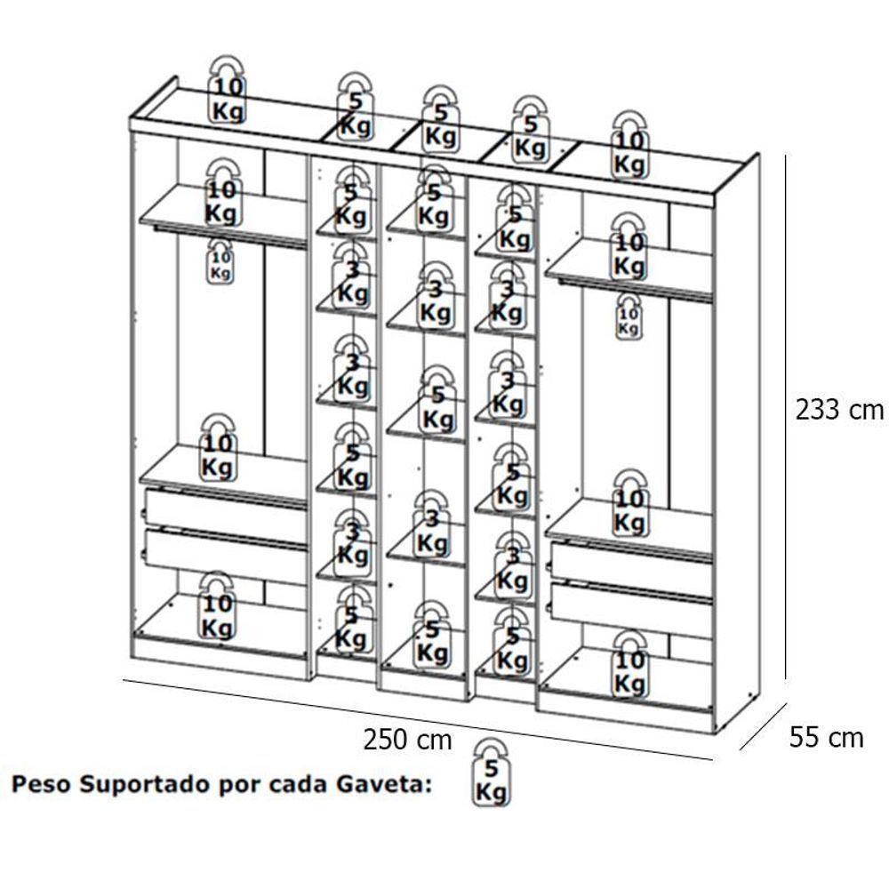 Guarda Roupa Casal Selecto Glass 7 Portas Rustic Off White E Cômoda Gaveteiro Condessa Rustic - Thb - 6