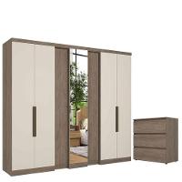 Guarda Roupa Casal Selecto Glass 7 Portas Rustic Off White E Cômoda Gaveteiro Condessa Rustic - Thb - 1