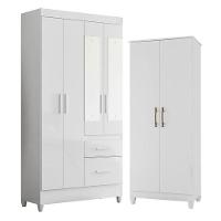 Guarda Roupa Solteiro Madri Com Espelho E Armário Multiuso Jade Branco Brilho - Moval - 1