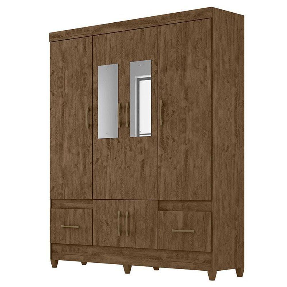 Guarda Roupa Com Espelho Casal Ms912 Com Cômoda Vênus Com Pés E Armário Multiuso New íris Castanho Wood - Moval - 2