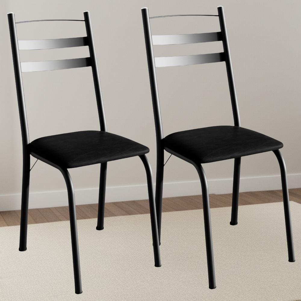 Kit 2 Cadeiras Tubular America 061 Preto Assento Preto Brilhante Artef - 2
