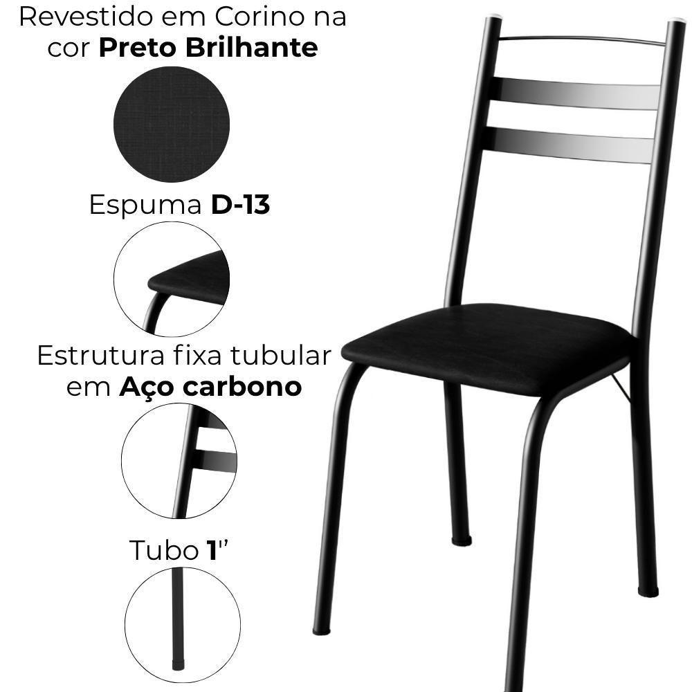 Kit 2 Cadeiras Tubular America 061 Preto Assento Preto Brilhante Artef - 5