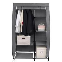 Guarda Roupas Duplo Portatil Arara Cabideiro Com Prateleiras Dobravel Organizador Compacto Cinza - 6