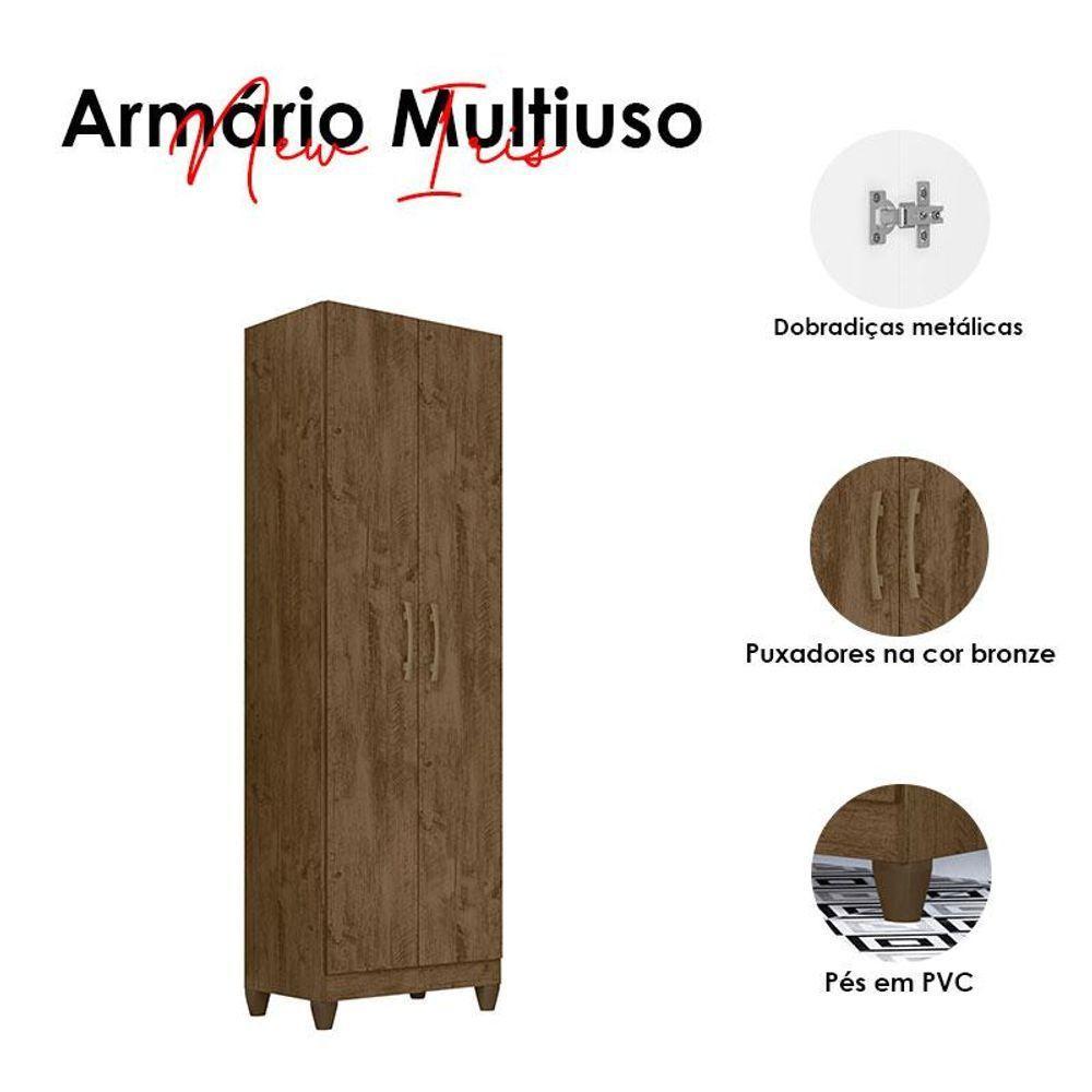 Guarda Roupa Com Espelho Solteiro Sobral Com Cômoda Ms913 E Armário Multiuso New íris Castanho Wood - Moval - 9