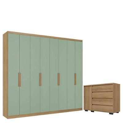 Guarda Roupa Casal Milan 8 Portas Capuccino Menta E Cômoda Com Porta Aurora Cappuccino- Thb