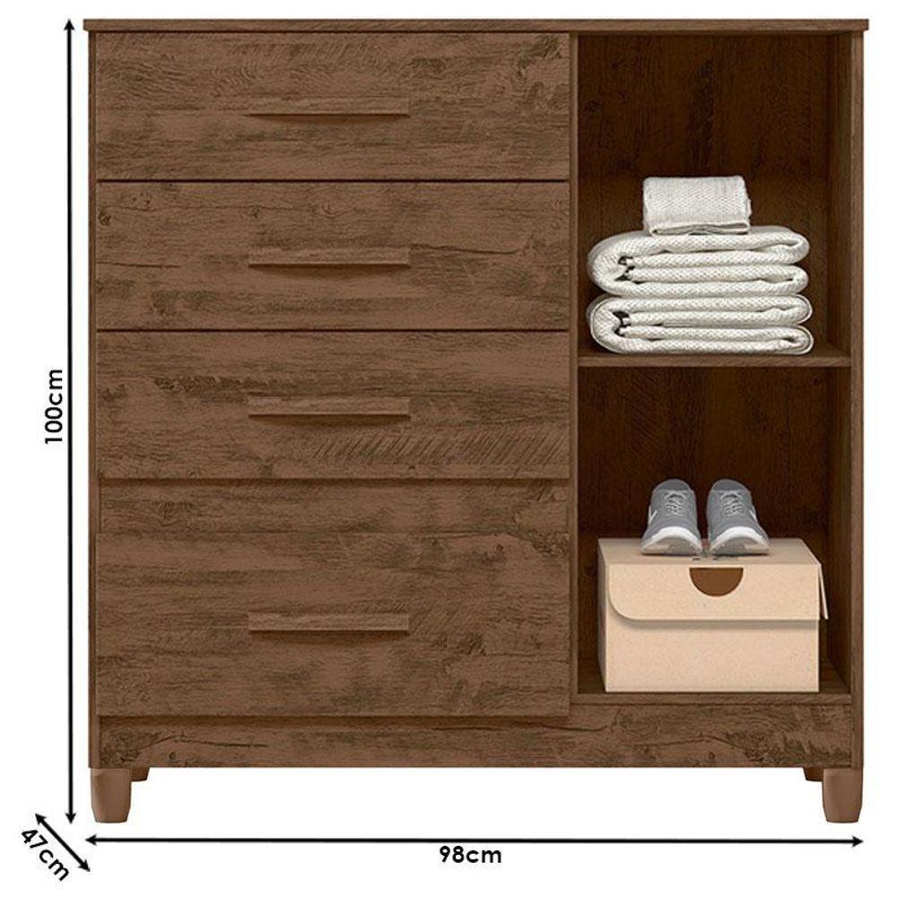 Guarda Roupa Solteiro Chile E Cômoda Vênus Com Pés Castanho Wood Flex - Moval - 6
