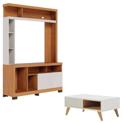 Estante Home Theater Elba Freijó Off White Matte E Mesa De Centro Jeri Off White Freijó - Colibri