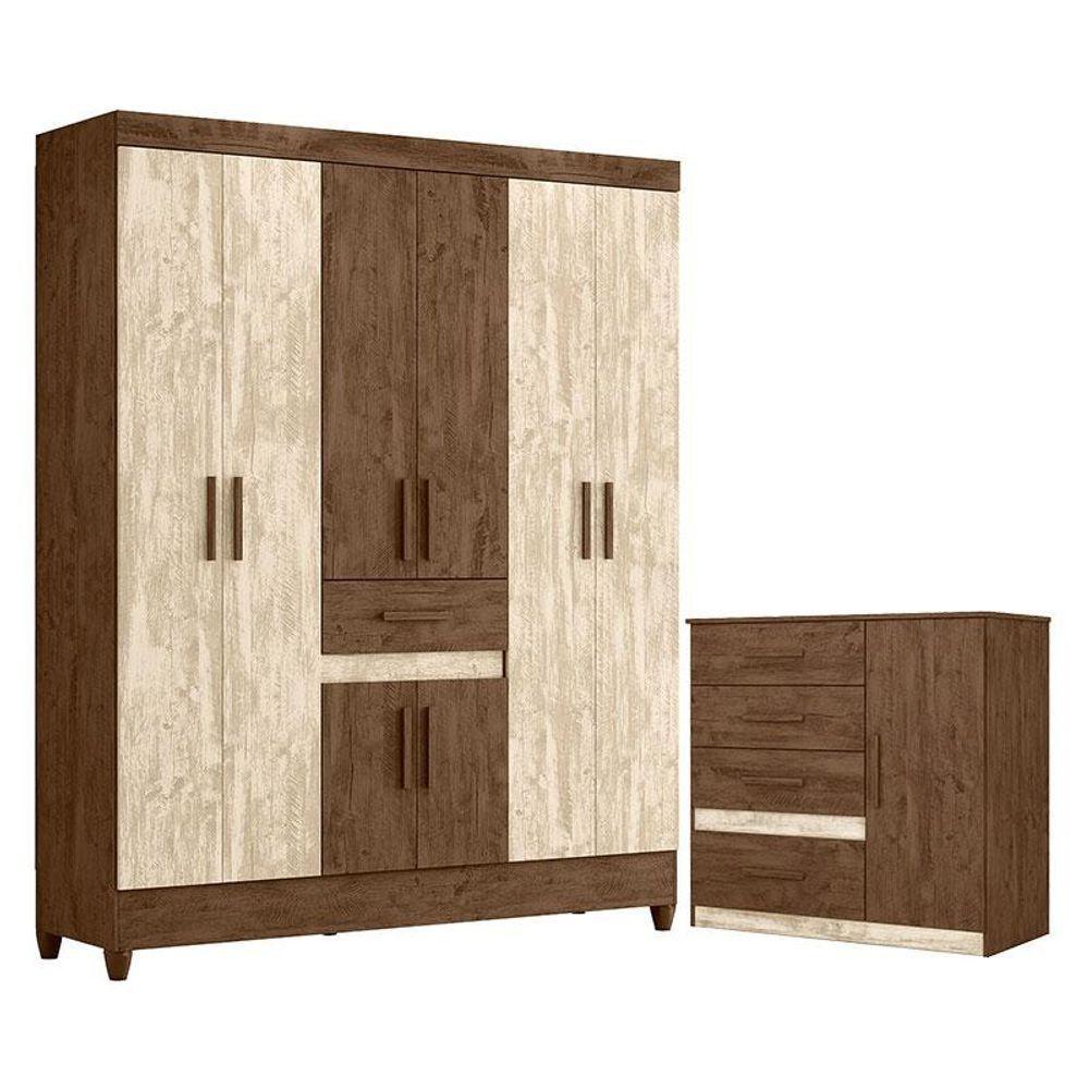 Guarda Roupa Casal Portugal E Cômoda Vênus Castanho Avelã Wood - Moval - 1