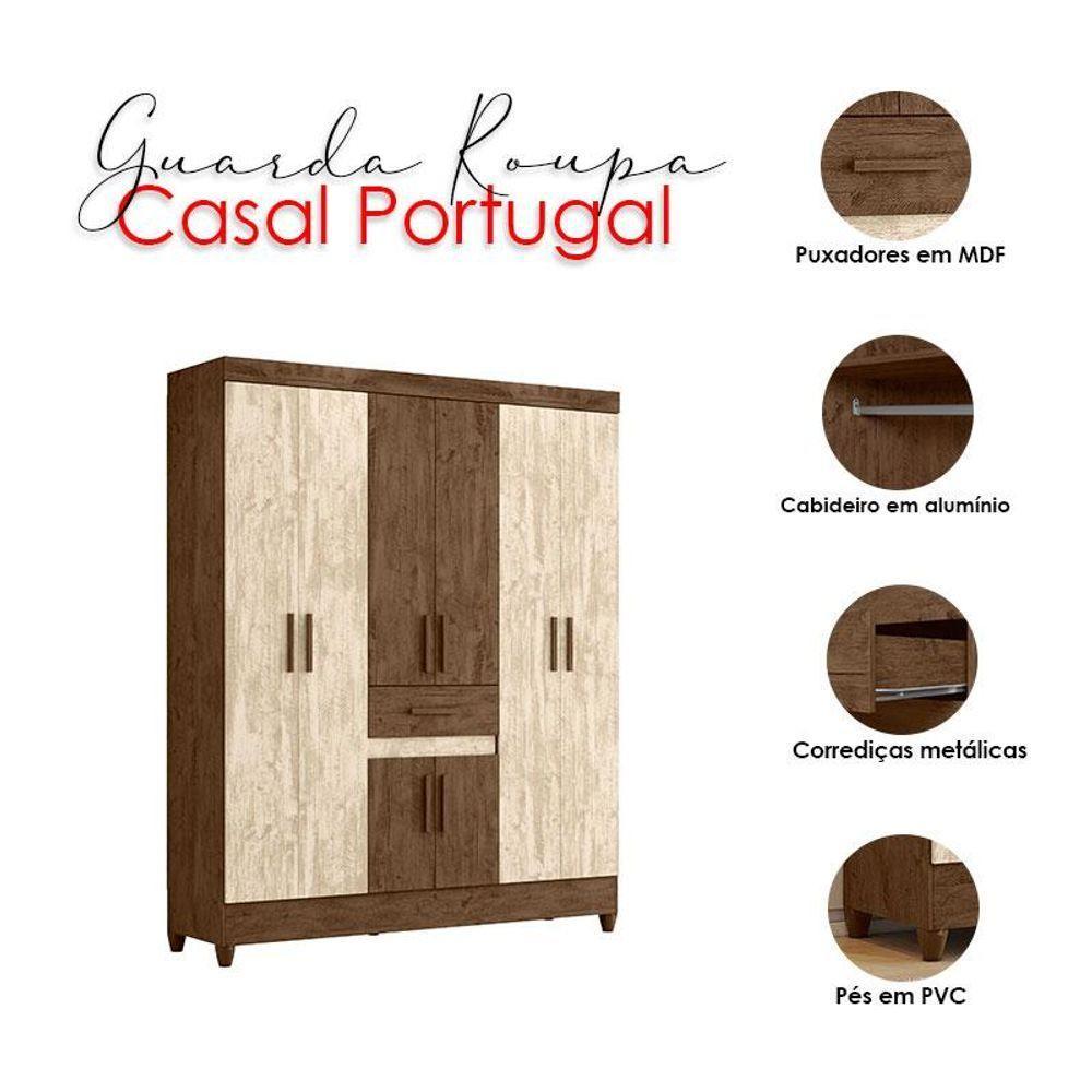 Guarda Roupa Casal Portugal E Cômoda Vênus Castanho Avelã Wood - Moval - 3