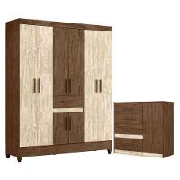 Guarda Roupa Casal Portugal E Cômoda Vênus Castanho Avelã Wood - Moval - 1