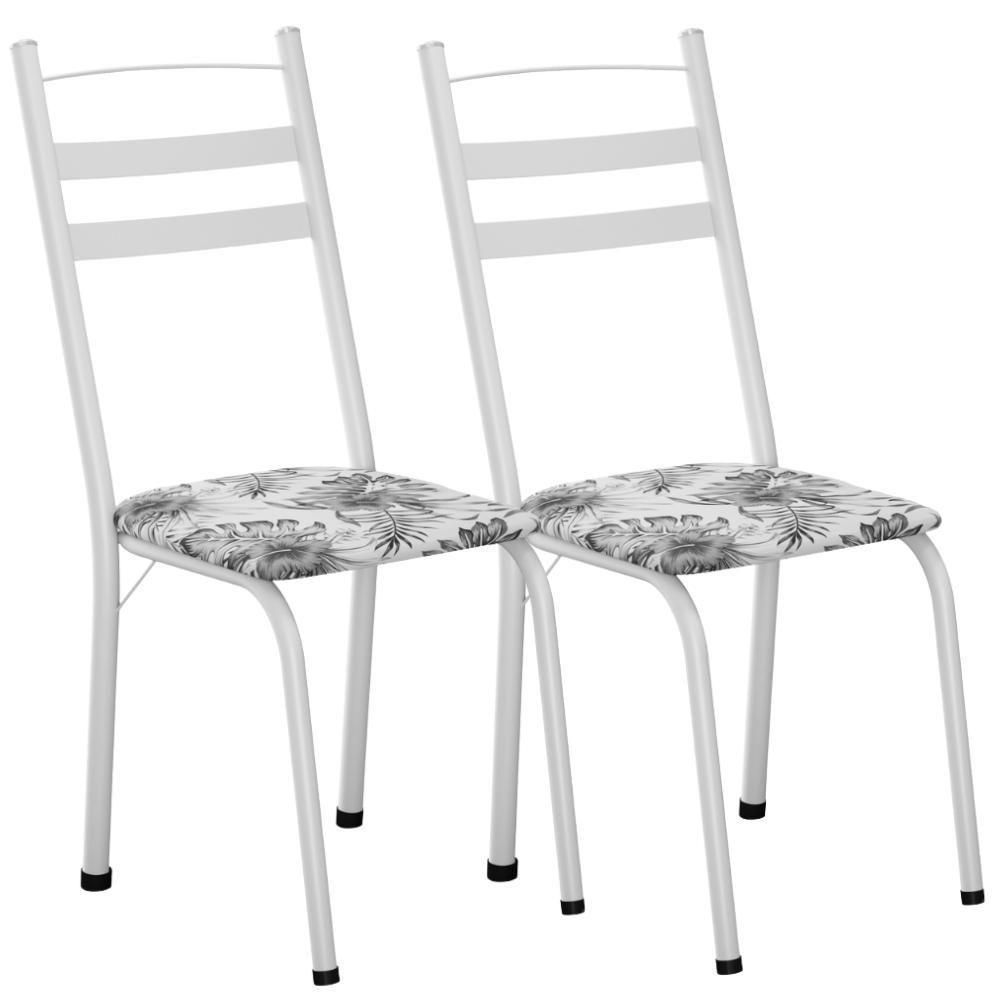 Kit 2 Cadeiras Tubular America 061 Branco Assento Floral Cinza Artef - 1