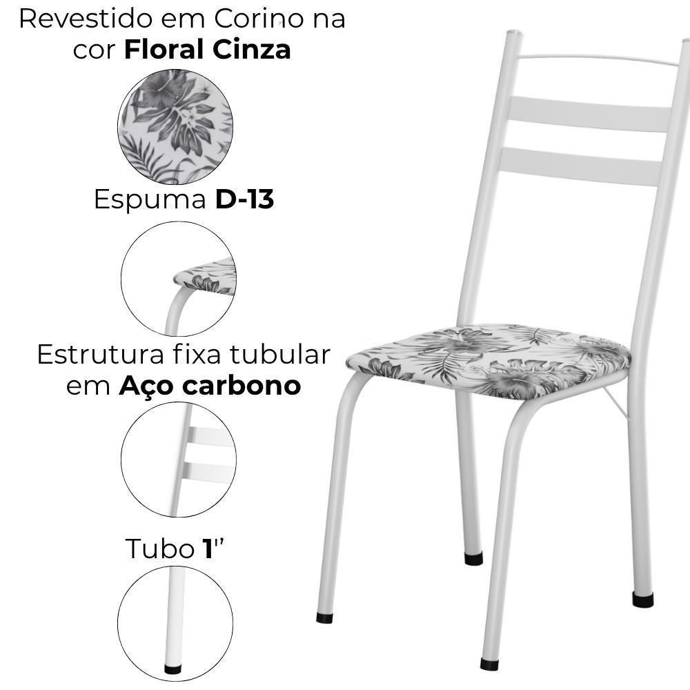 Kit 2 Cadeiras Tubular America 061 Branco Assento Floral Cinza Artef - 5