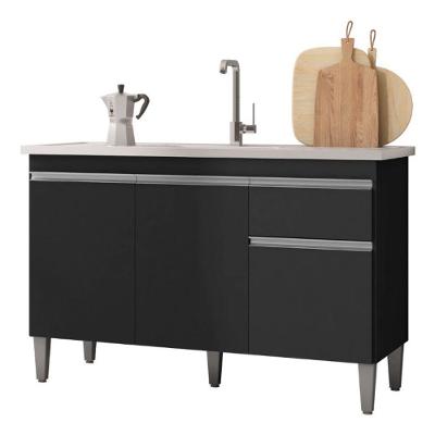 Gabinete P/pia Tatiane 120cm 3 Portas 1 Gaveta C/tampo - Preto Cor Preto