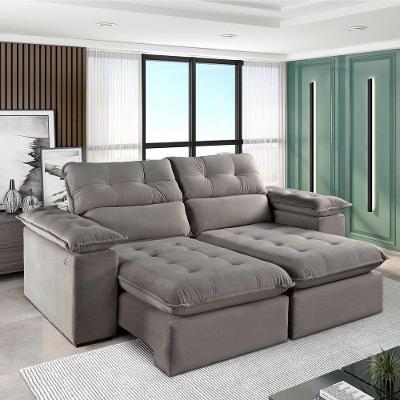 Sofá Retrátil E Reclinável Texas 1,94m Veludo Cor Cinza 2103 Usb Com Kit Usb