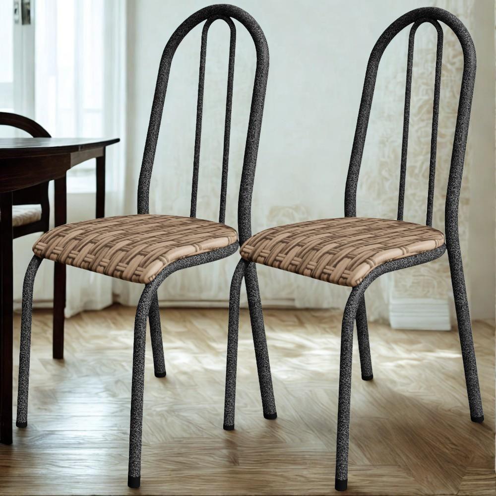 Kit 02 Cadeiras Tubular America 056 Cromo Preto Assento Rattan Artef Rattan - 2