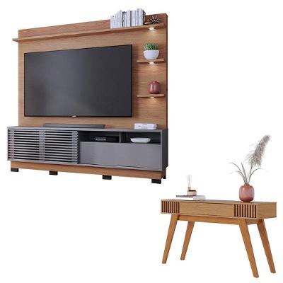 Estante Home Theater Campeche Com Pés Freijó Cinza Acetinado E Aparador Riviera Freijó - Colibri