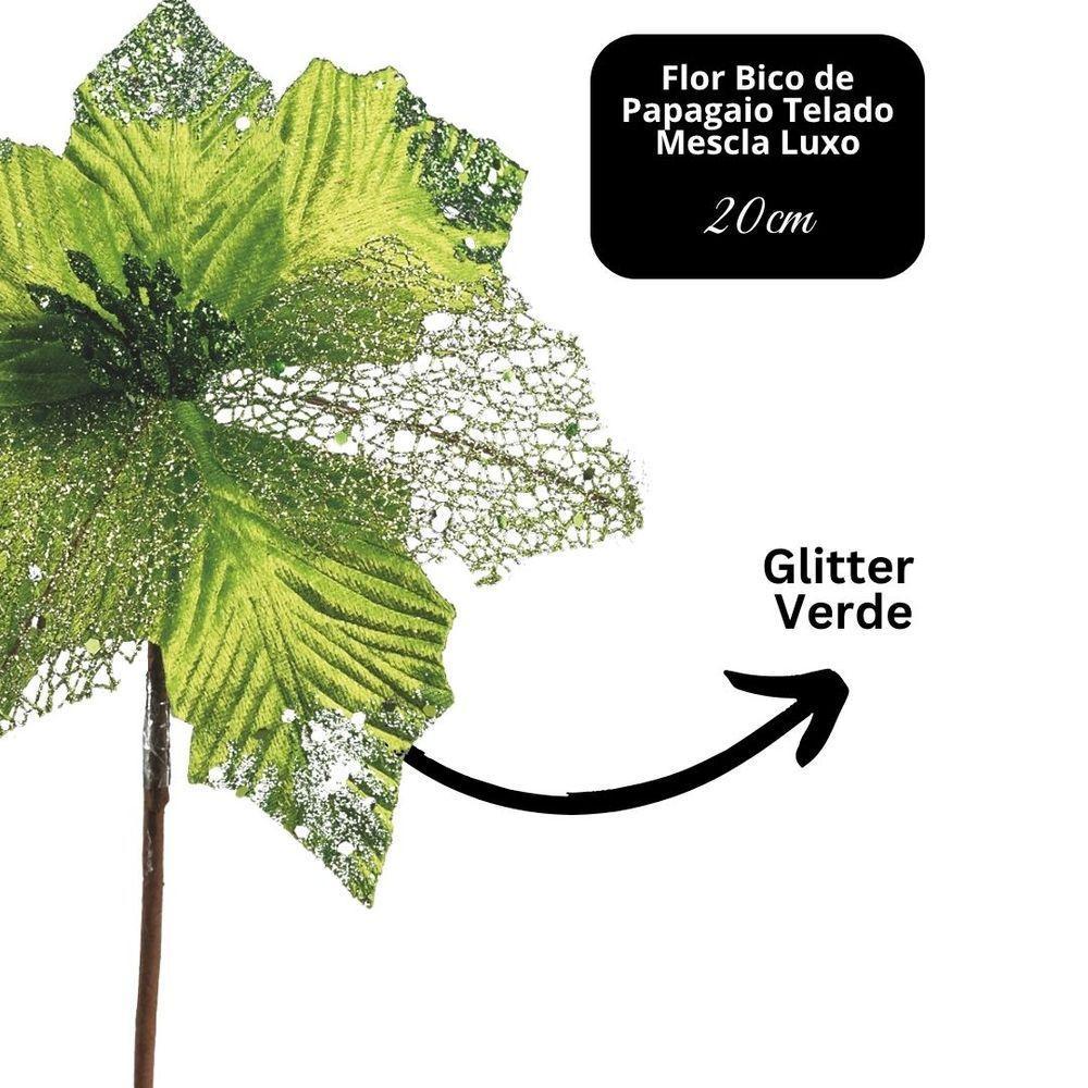 Jogo 3 Flores Bico De Papagaio Verde Mescla Pick Natal Luxo 20cm - Magizi - 5