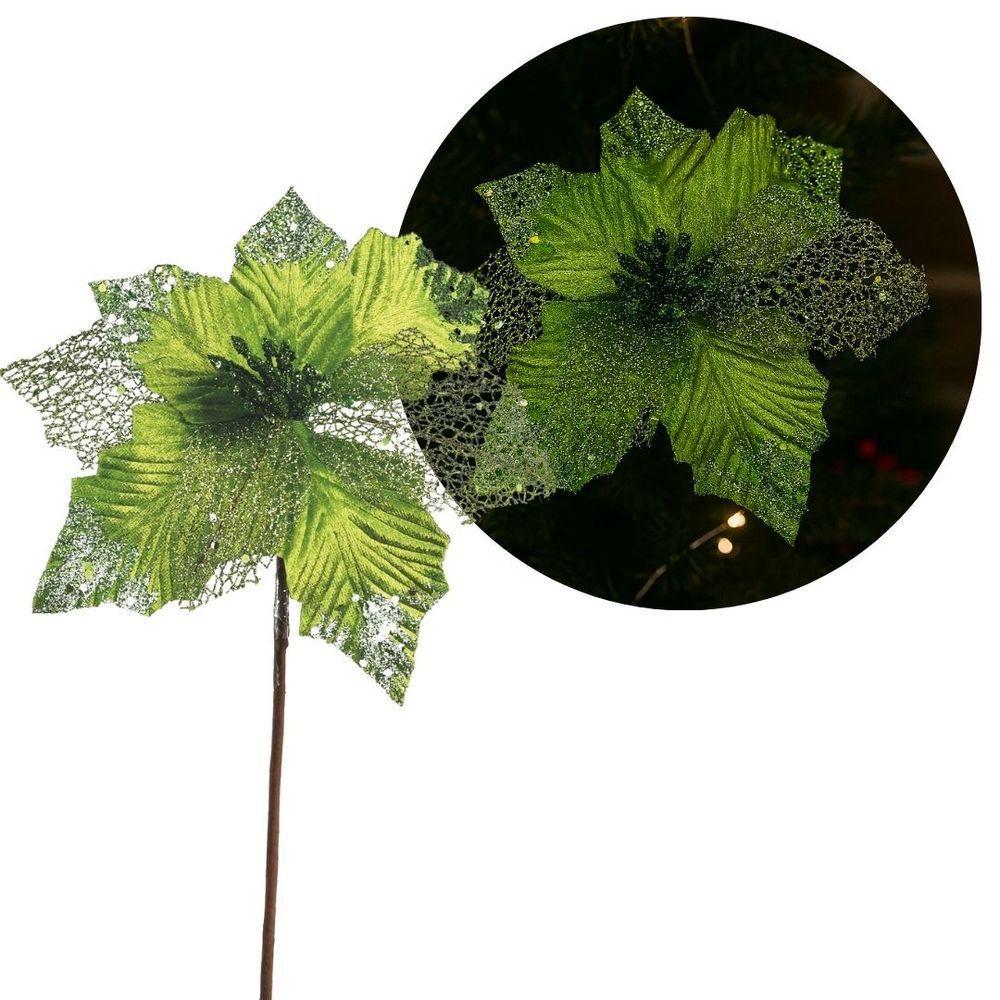 Jogo 3 Flores Bico De Papagaio Verde Mescla Pick Natal Luxo 20cm - Magizi - 6