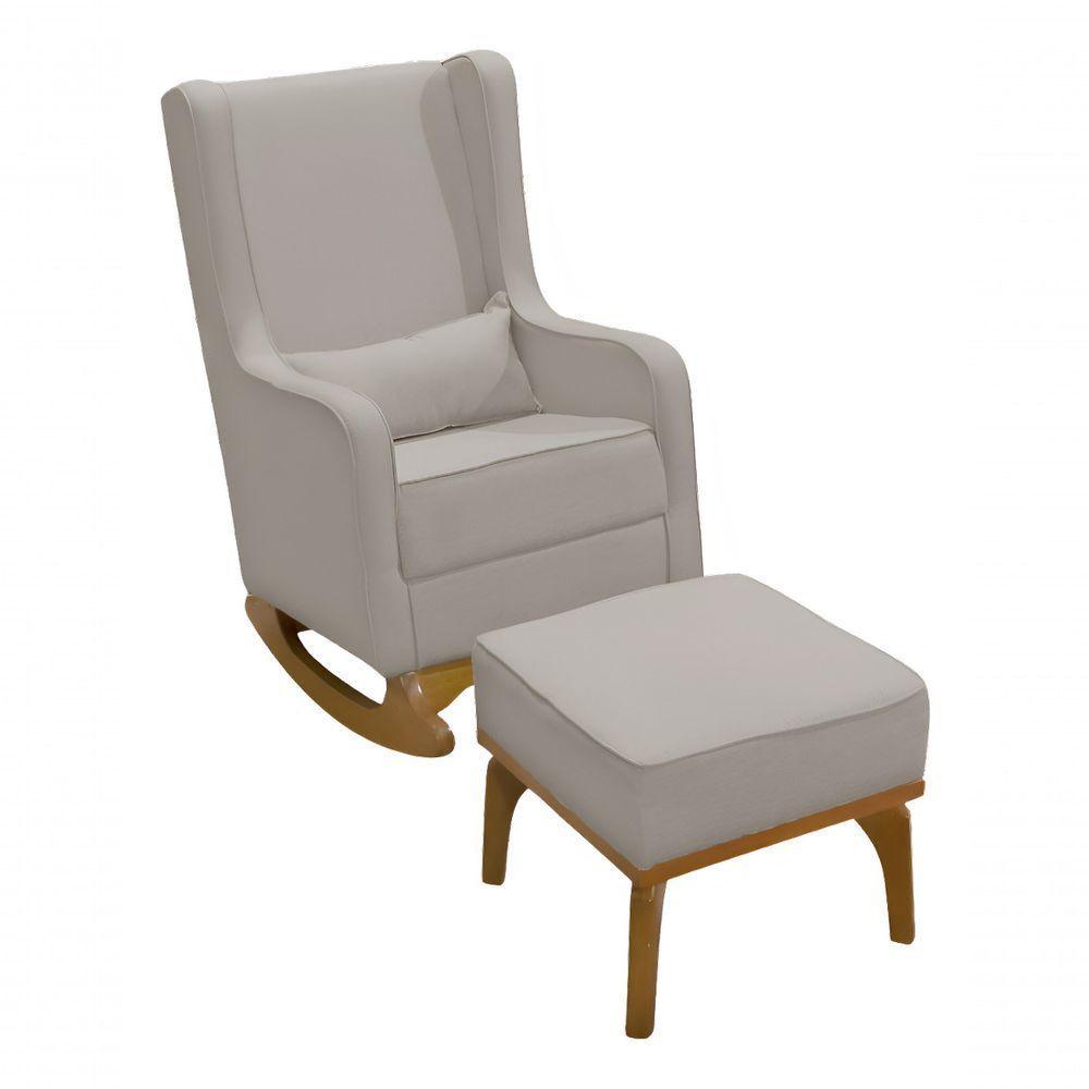 Poltrona De Amamentação E Balanço Retro áquila C/ Puff Bege Cor Bege Desenho Do Tecido Liso - 1