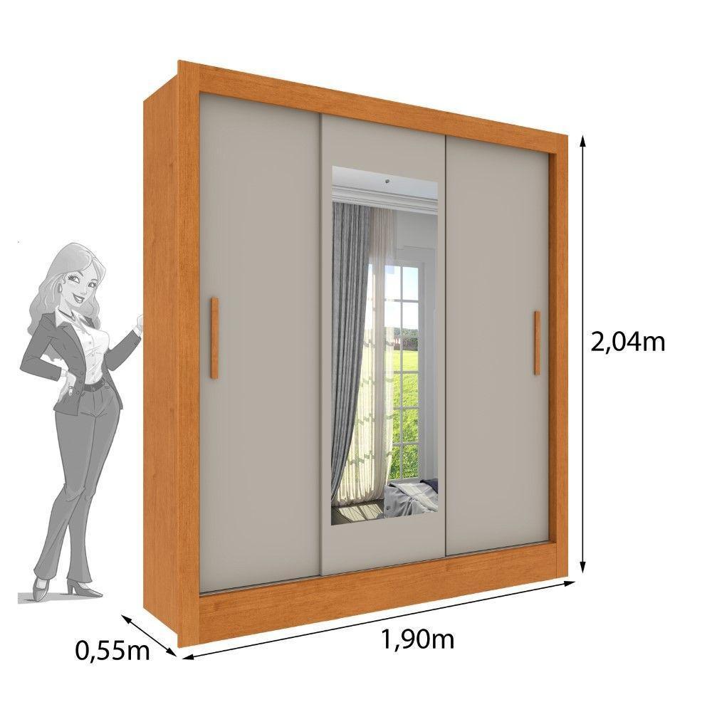 Roupeiro Valência Com Espelho 3 Portas De Correr Tcil Cinamomo-off - 2