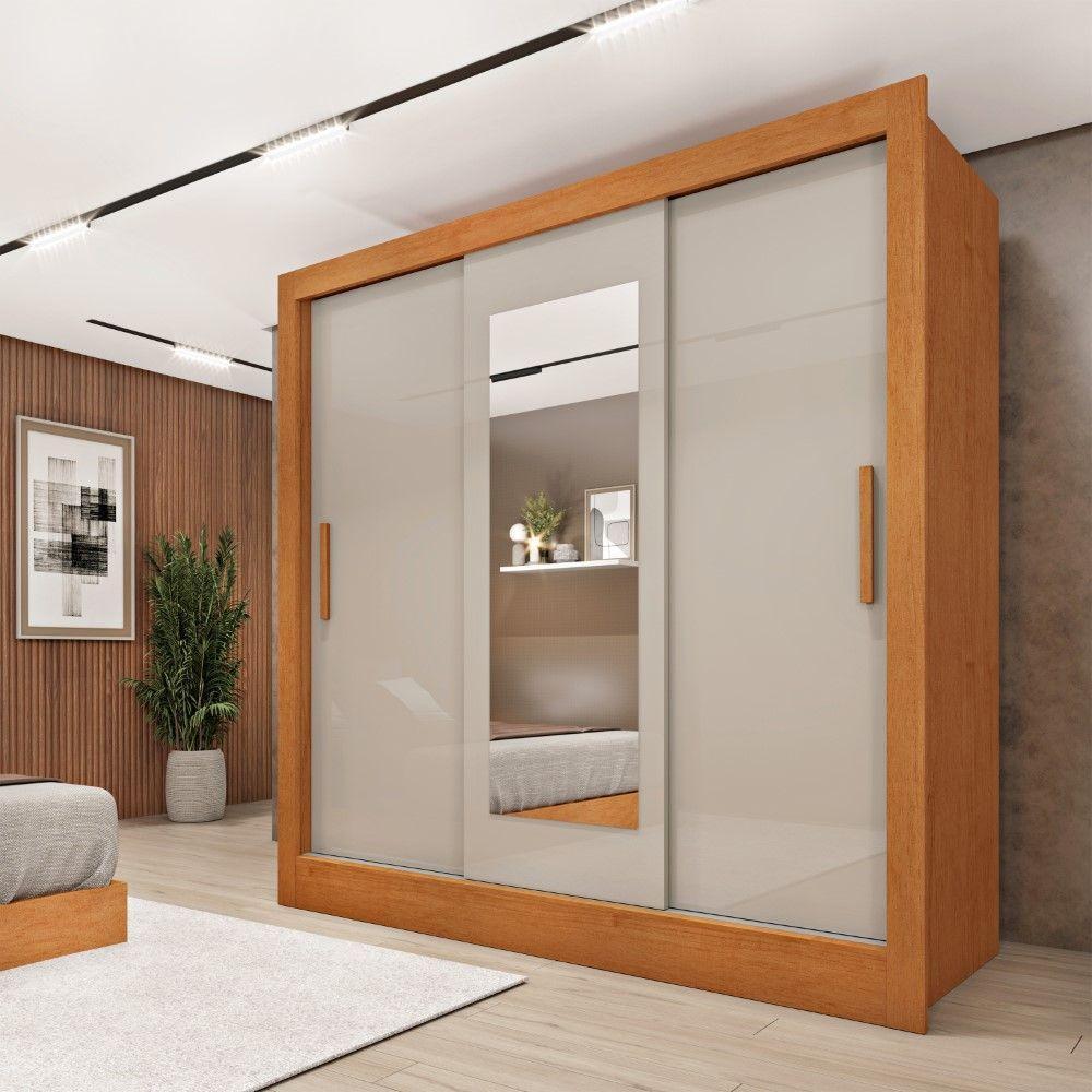 Roupeiro Valência Com Espelho 3 Portas De Correr Tcil Cinamomo-off - 3