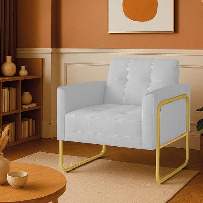 Poltrona Sala Industrial Alta Tubo Dourado Elisa Veludo D03 - D'rossi Cor Cinza