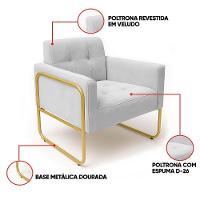 Poltrona Sala Industrial Alta Tubo Dourado Elisa Veludo D03 - D'rossi Cor Cinza - 3