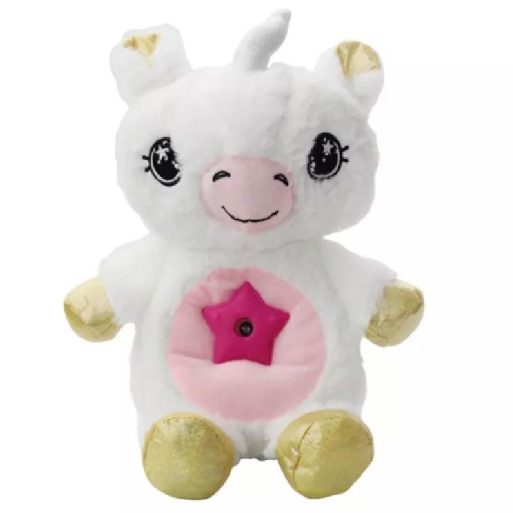 Urso De Pelucia Com Projetor De Estrelas Noite Iluminada Unicornio Musical Luz Noturna Criança Bebe Meninas Branco - 4