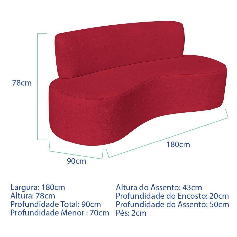 Sofá Curvo 3 Lugares Amsterdã 180cm Suede Cor Vermelho - 3