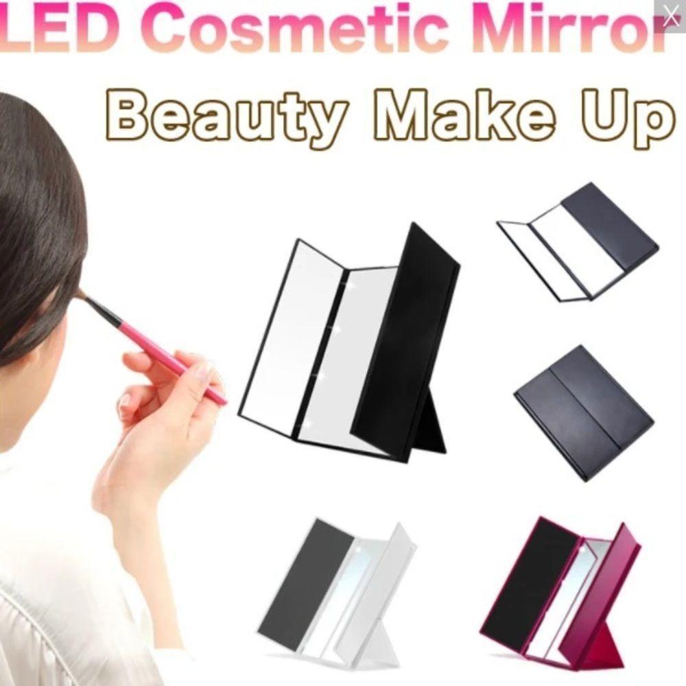 Espelho Maquiagem Portatil Dobravel Led Bolsa Triplo Aumento Iluminacao Mesa Bancada Viagem Camarim Retoques Rapidos - 6