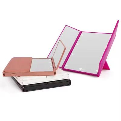 Espelho Maquiagem Portatil Dobravel Led Bolsa Triplo Aumento Iluminacao Mesa Bancada Viagem Camarim Retoques Rapidos
