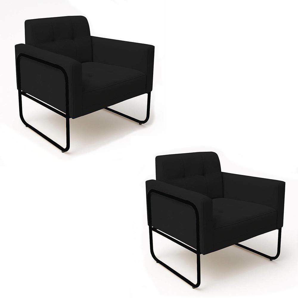 Poltrona Sala Industrial Alta Tubo Preto Kit 2 Elisa Veludo D03 - D'rossi Cor Preto - 2