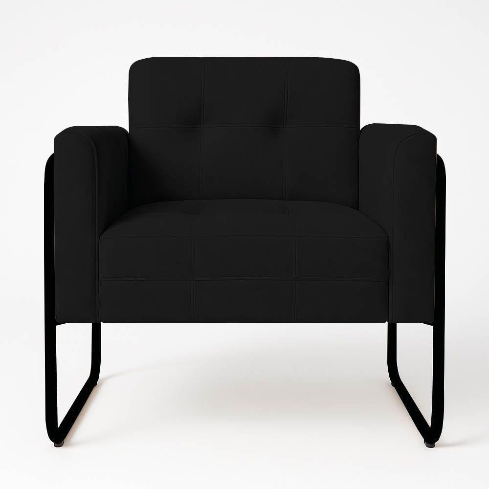 Poltrona Sala Industrial Alta Tubo Preto Kit 2 Elisa Veludo D03 - D'rossi Cor Preto - 5