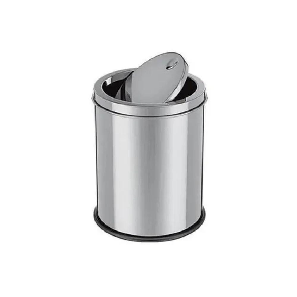 Lixeira Inox Luxo Banheiro Cozinha Escritorio Basculante 5 Litros Cesto Lixo Anti Odor Tampa Giratoria Vai E Vem Design - 5