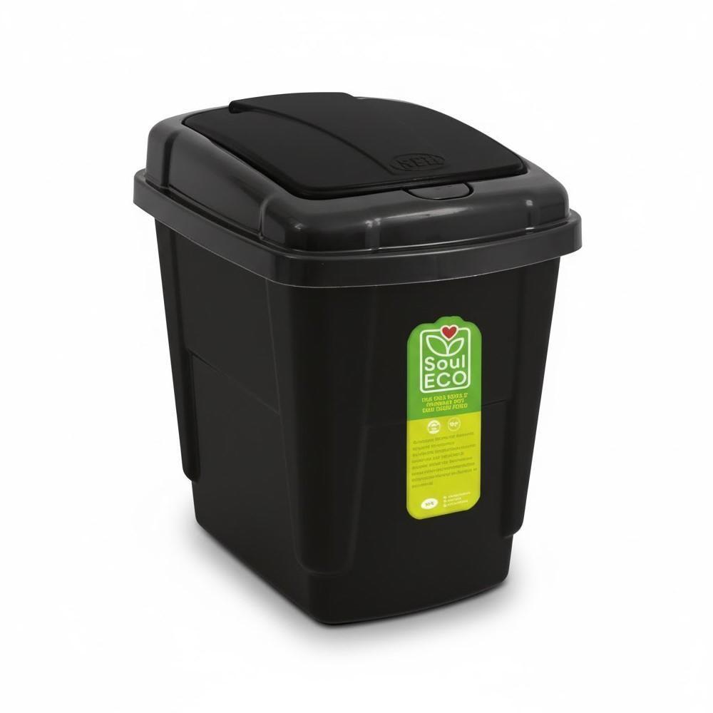 Lixeira Com Tampa Click Cesto Lixo Portatil Pia Banheiro Escritorio Cozinha 4,5 Litros Preto - 2