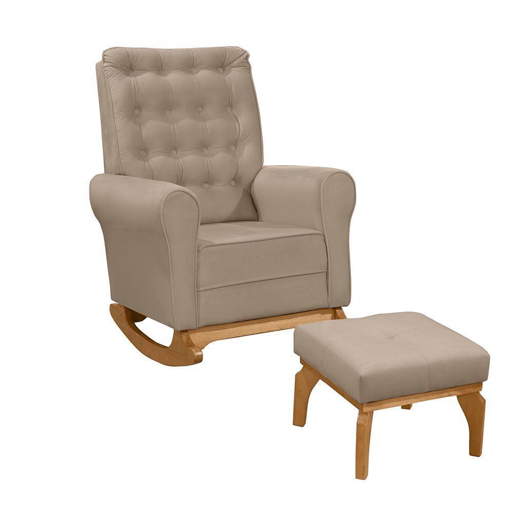 Poltrona De Amamentação E Balanço Páris C/ Puff Veludo Capuccino - 1