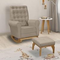 Poltrona De Amamentação E Balanço Páris C/ Puff Veludo Capuccino - 5