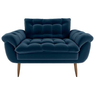 Sofá 2 Lugares Pequeno 1,25 Pés Em Madeira Maciça Xangai Veludo Azul Matrix Veludo Azul