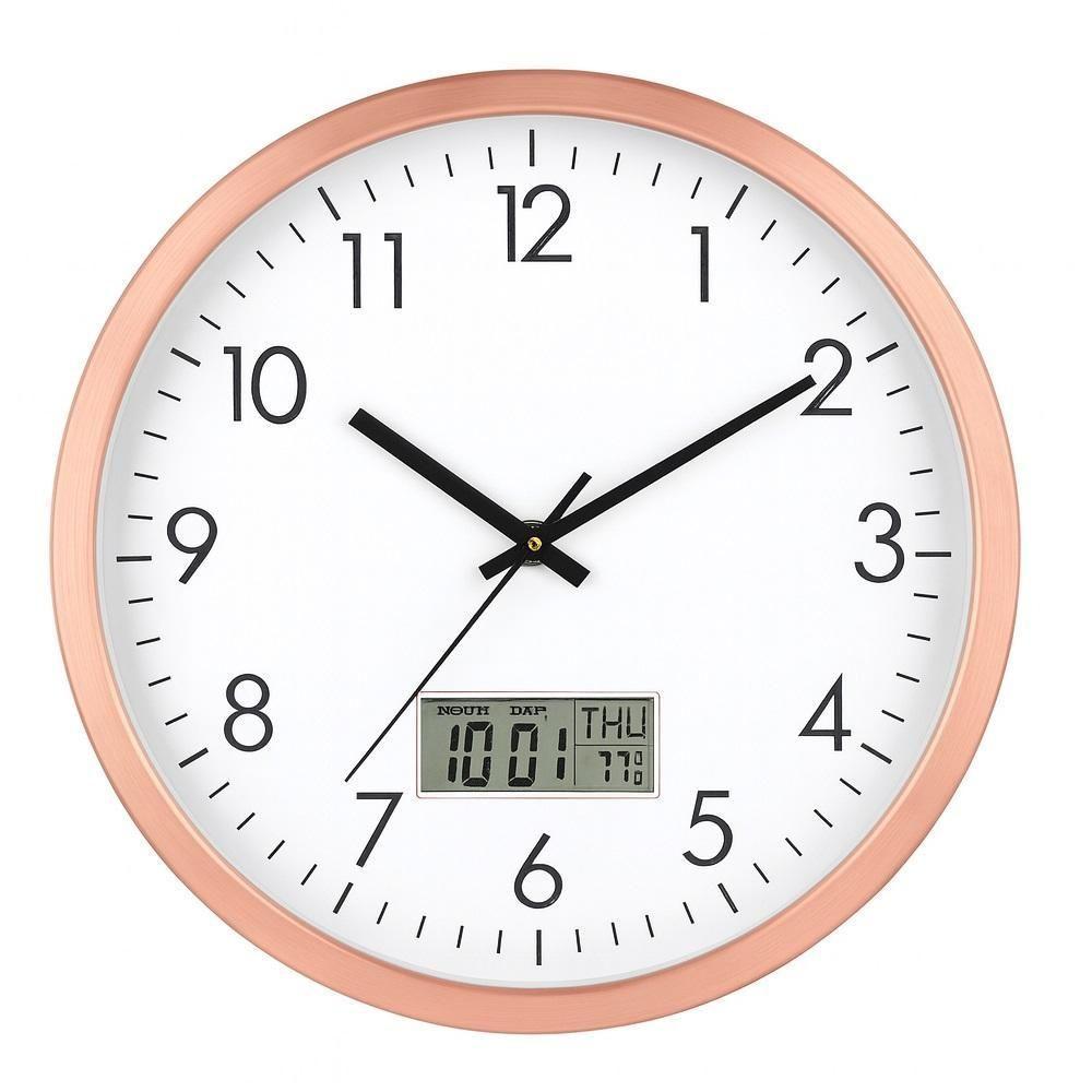Relogio De Parede Moderno 30cm Calendario Digital Termometro Alarme Luxo Rose Gold - 1