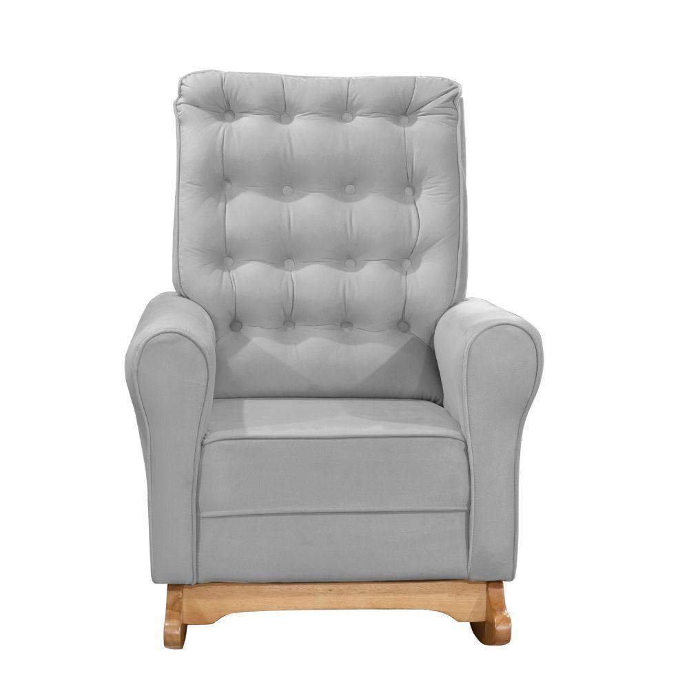 Poltrona De Amamentação E Balanço Páris C/ Puff Veludo Cinza - 2