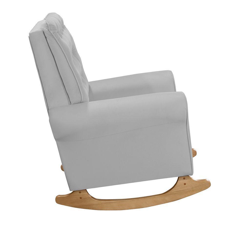 Poltrona De Amamentação E Balanço Páris C/ Puff Veludo Cinza - 3