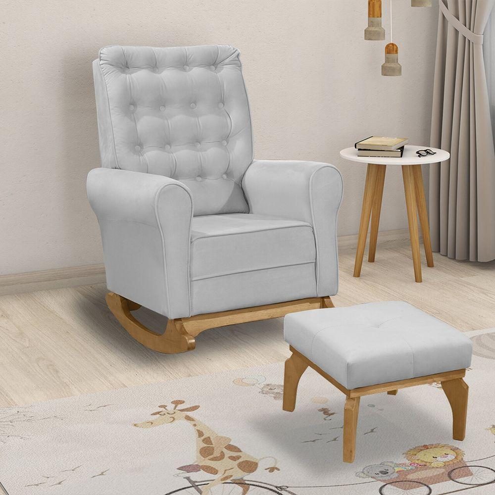 Poltrona De Amamentação E Balanço Páris C/ Puff Veludo Cinza - 5