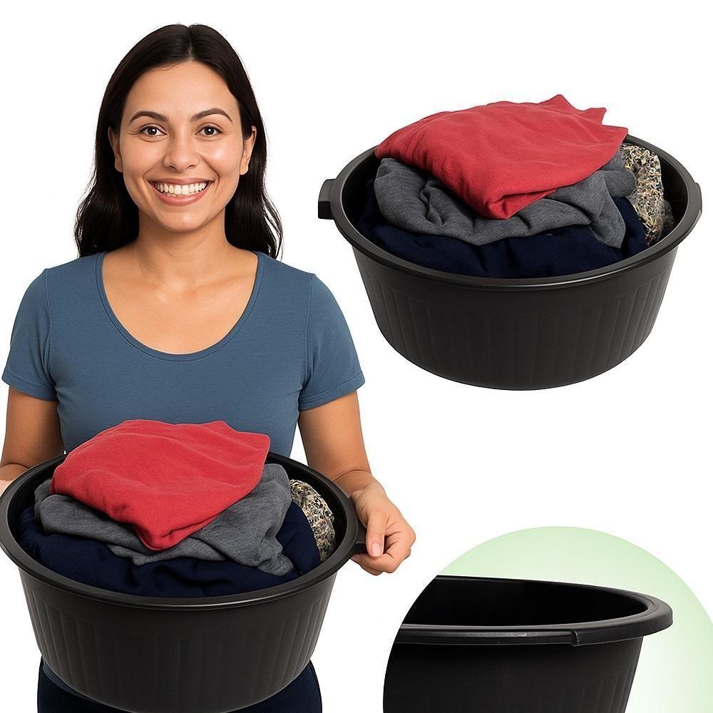 Bacia Grande Lava Roupa 20 Litros Balde Lavanderia Canelada Limpeza Tacho Com Alca Reforcada Redonda Preta - 2