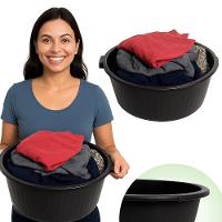 Bacia Grande Lava Roupa 20 Litros Balde Lavanderia Canelada Limpeza Tacho Com Alca Reforcada Redonda Preta - 2