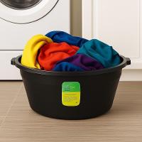 Bacia Grande Lava Roupa 20 Litros Balde Lavanderia Canelada Limpeza Tacho Com Alca Reforcada Redonda Preta - 3