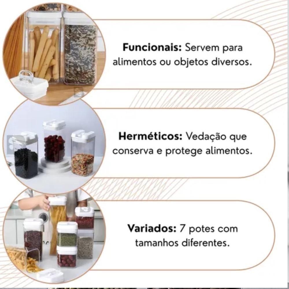 Kit 7 Potes Hermetico Completo 35 Adesivos Conjunto Profissional Cozinha Acrilico Alimentos Organizacao Cozinha Freezer - 2